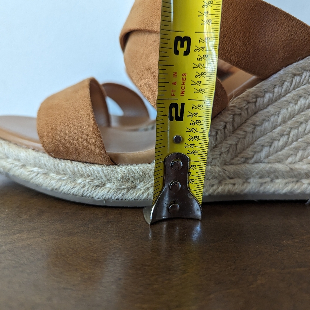 J. Crew Espadrille Wedge Sandals Tan Crossover Suede Straps Size 7.5 - Picture 12 of 12